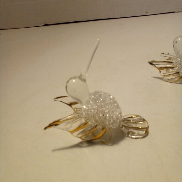 Hummingbird Christmas Ornament Hand Blown Glass Gold Trim 3" Lot of 2 - Picture 6 of 16